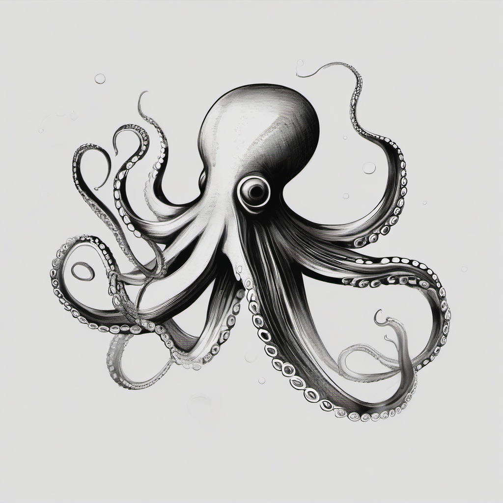 drawing of an octopus underwater  minimal rough sketch scribbles,doodles,black and white