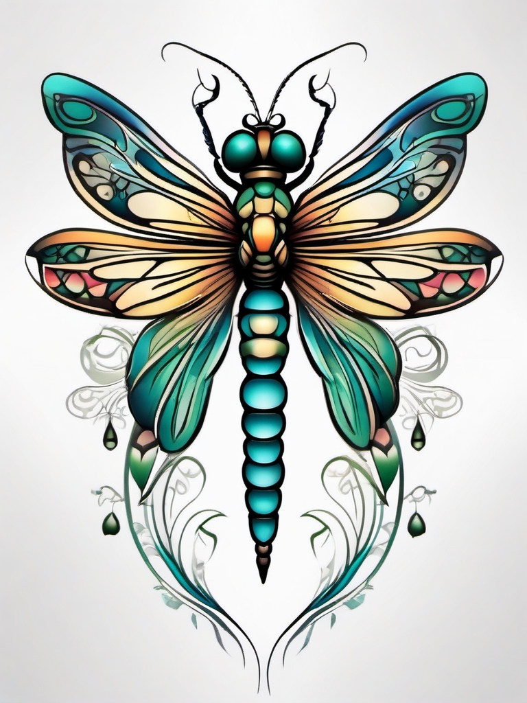 dragonfly fairy tattoo  simple color tattoo style,white background