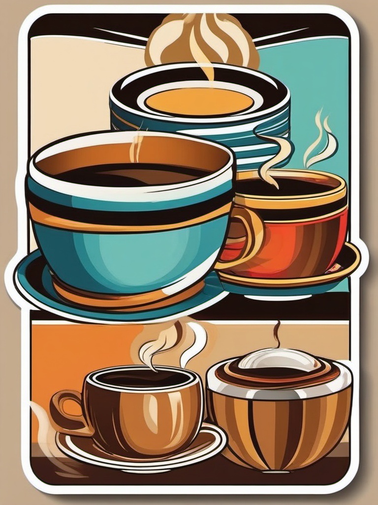 Coffee Cup with Steam Sticker - Steaming coffee cup on a saucer, ,vector color sticker art,minimal