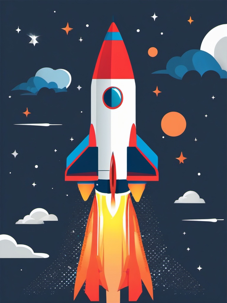 Rocket Clipart - A rocketship ready for liftoff.  color clipart, minimalist, vector art, 