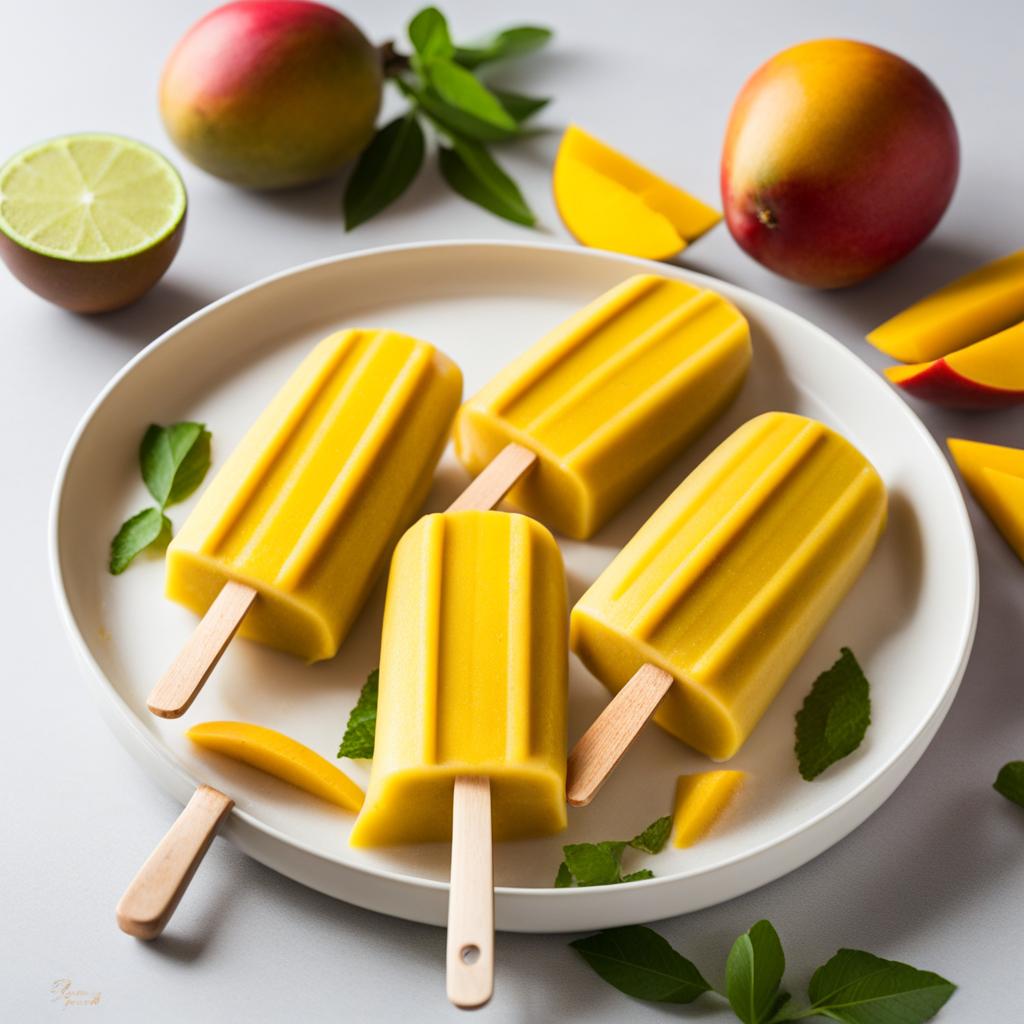 mango lassi popsicles, an indian twist on a classic, savored at a colorful holi celebration. 