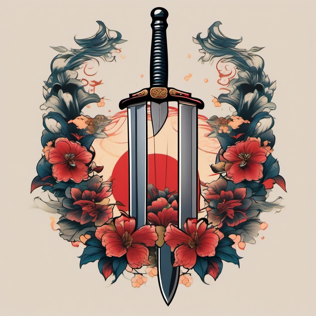 japanese sword tattoo  simple vector color tattoo