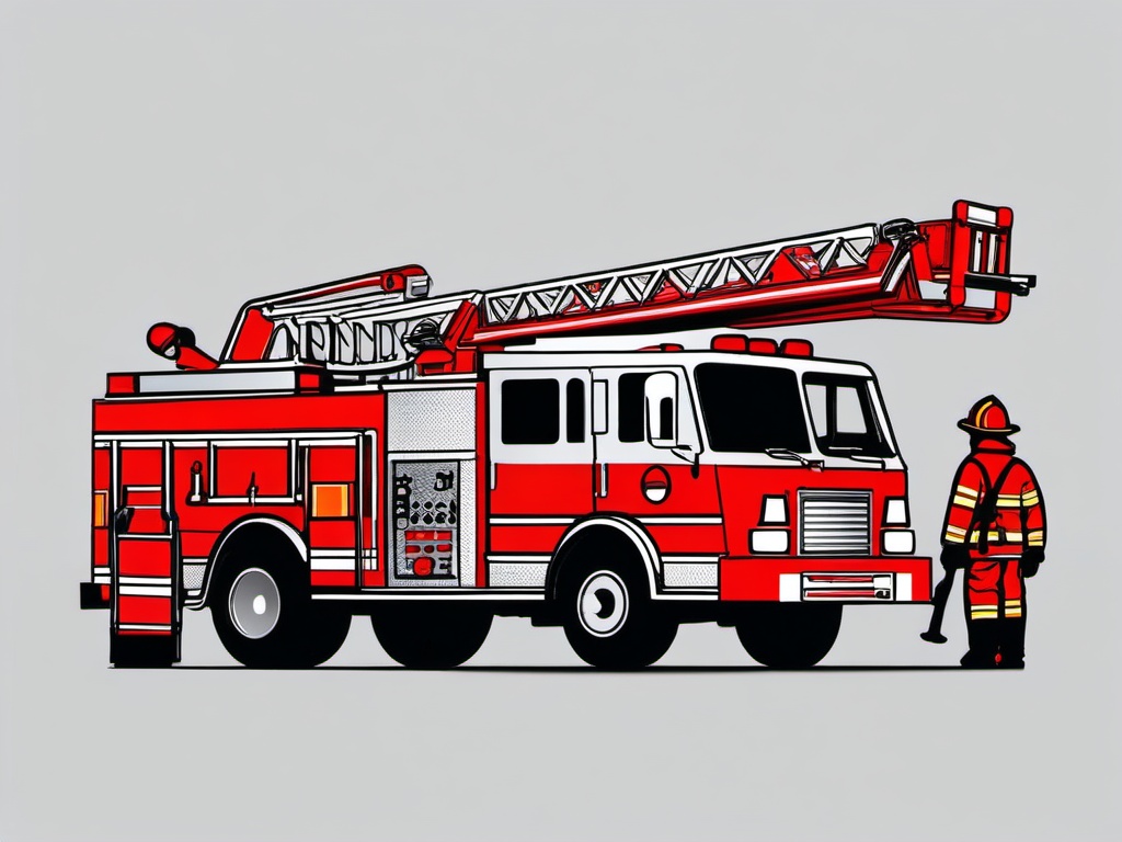 Fire Truck clipart - fire truck with firefighters in gear  color,minimalist,vector clipart