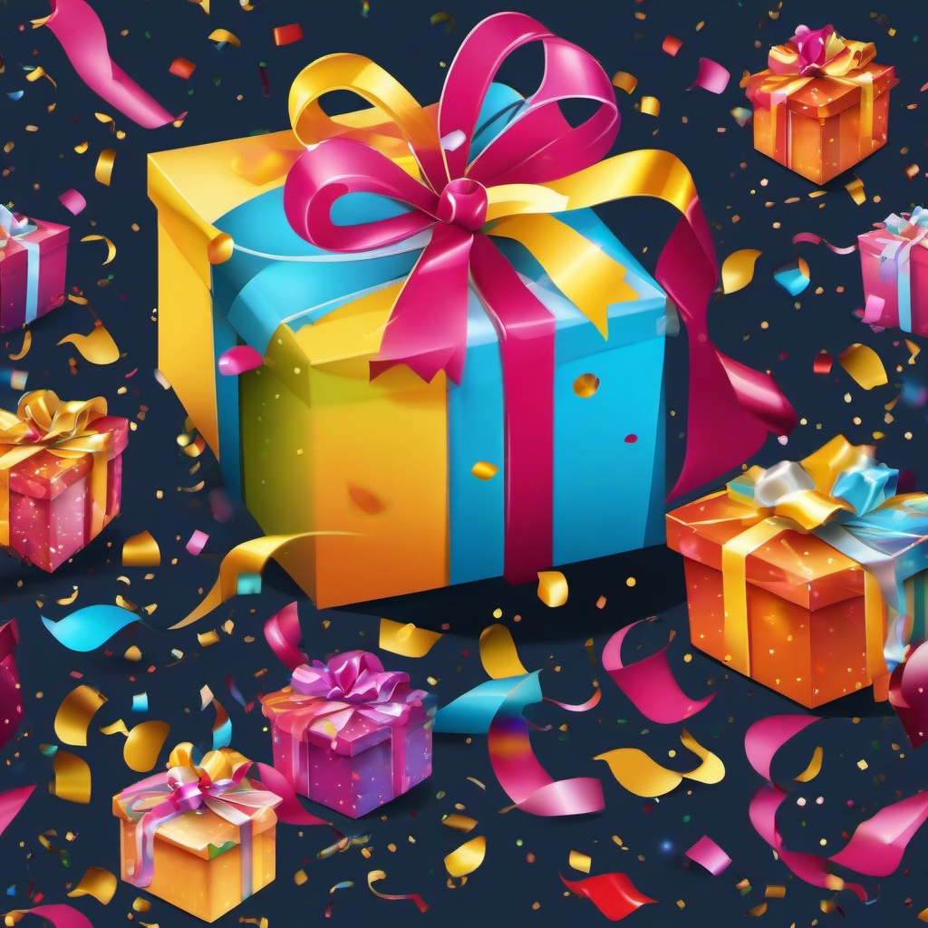 Gift clipart - gift box with confetti and streamers  