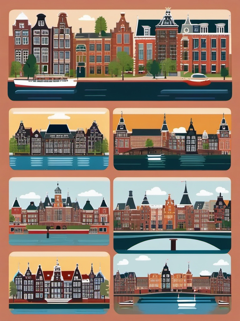 Amsterdam clipart - Rijksmuseum and Amsterdam canals, ,color clipart vector style