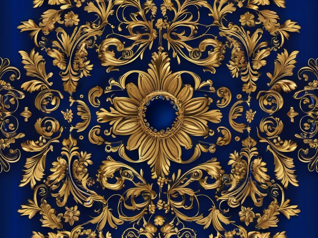 Gold Blue Background-Royal blue with intricate golden floral patterns  background wallpaper