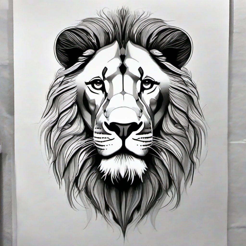 drawing of a lion in art gallery  minimal rough sketch scribbles,doodles,black and white