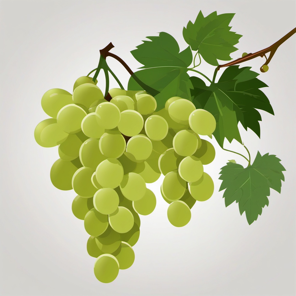 Grapes on the Vine Clipart - Grapes still attached to the vine.  color vector clipart, minimal style