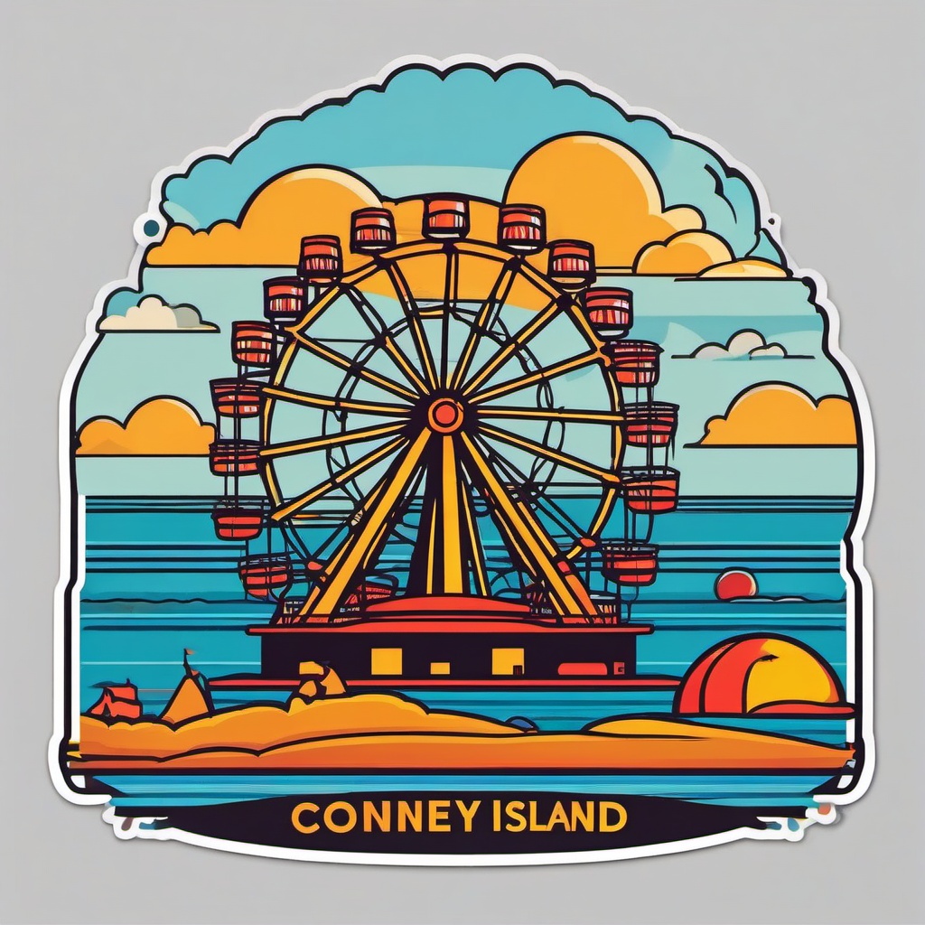 Coney Island sticker- Iconic amusement park and beach in Brooklyn, New York, , sticker vector art, minimalist design