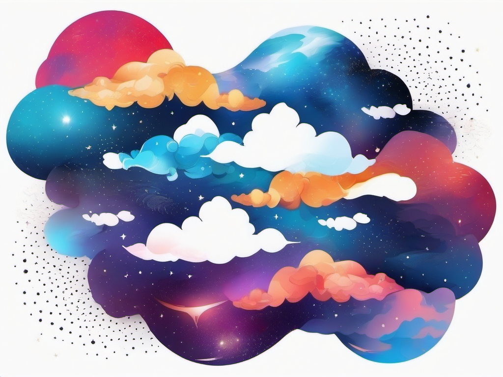 Abstract celestial clouds ink. Ever-changing cosmic patterns.  color tattoo style, minimalist design,white background