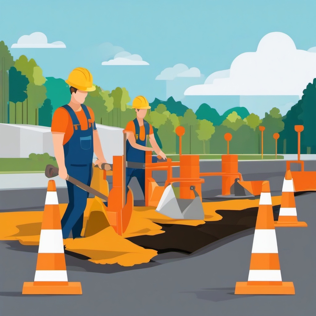 Road Construction clipart - Workers improving a road with new pavement., ,vector color clipart,minimal