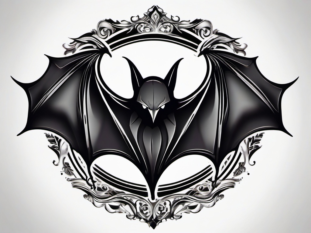 Bat Symbol Tattoo-Representing the bat as a symbol, capturing themes of darkness, mystery, and vigilance.  simple color tattoo,white background