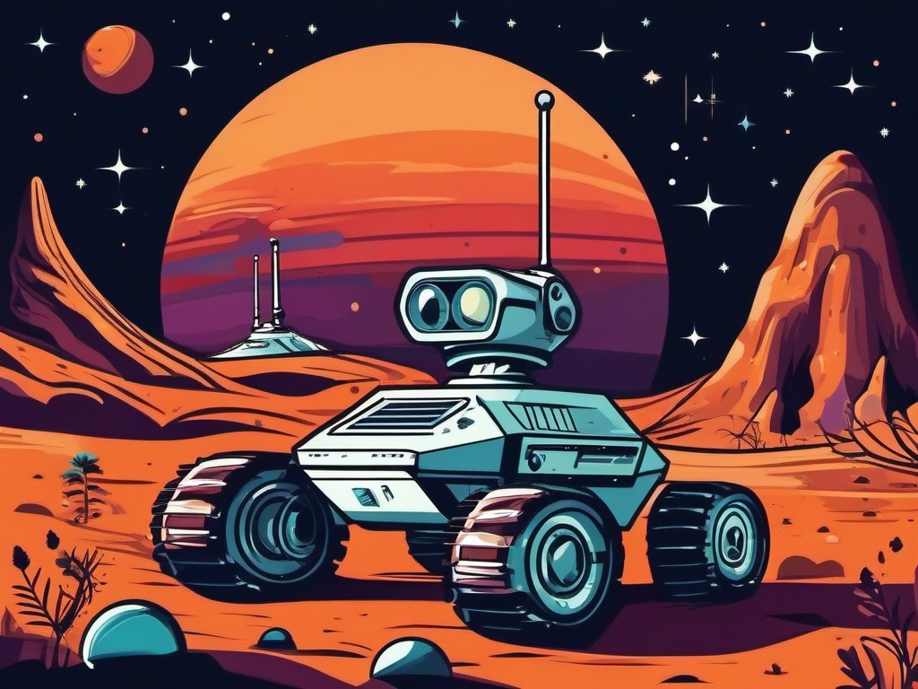 Space Rover Clipart - A space rover exploring alien terrain.  color vector clipart, minimal style