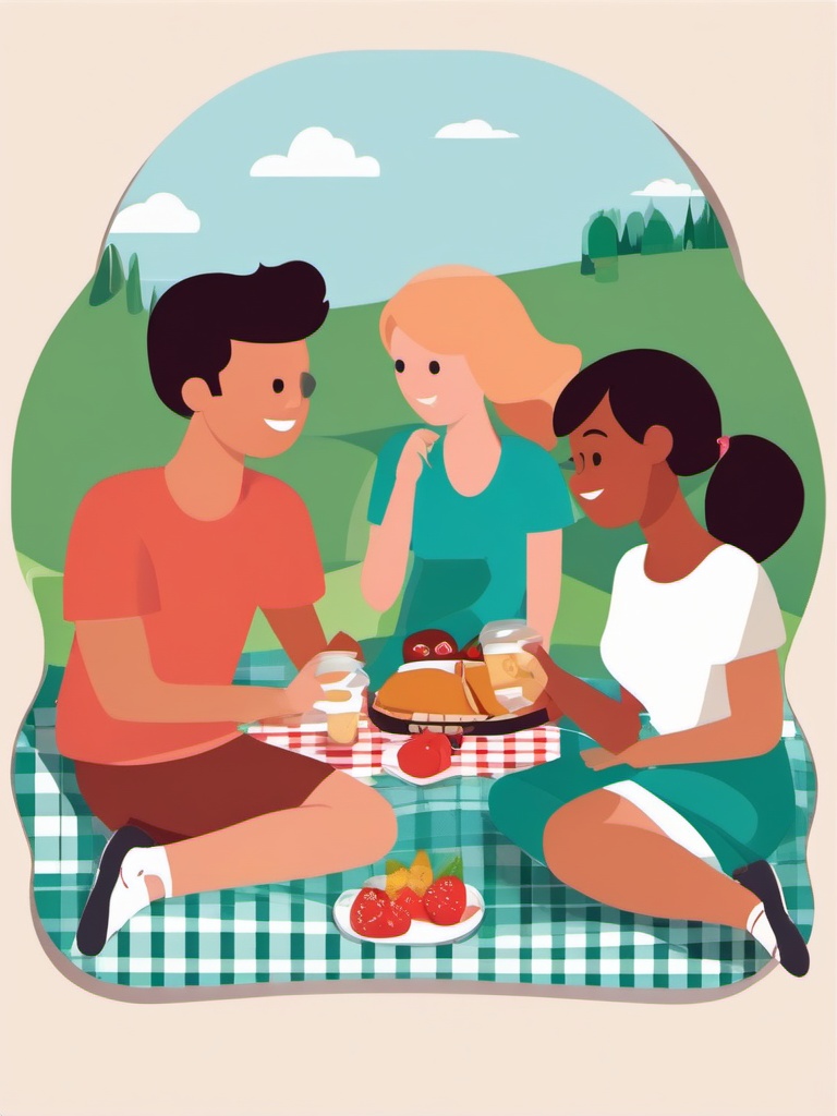 Picnic with Friends clipart - Enjoying a picnic with friends, ,vector color clipart,minimal