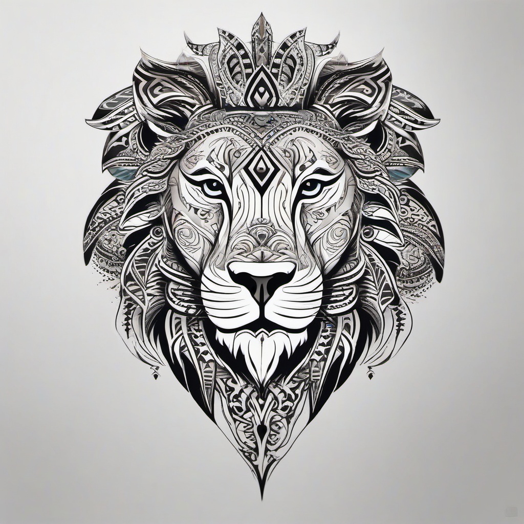 lion maori tattoo  simple color tattoo,minimalist,white background