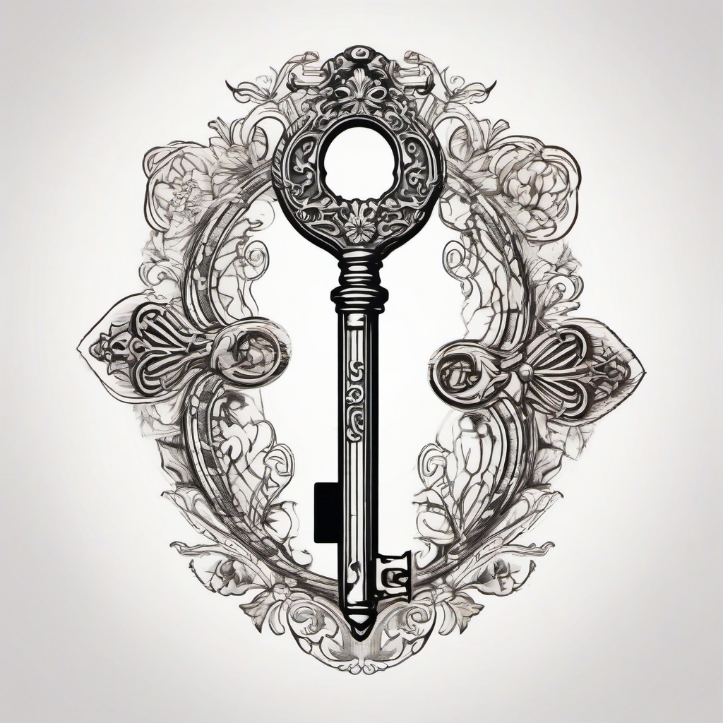 Vintage key  ,tattoo design, white background