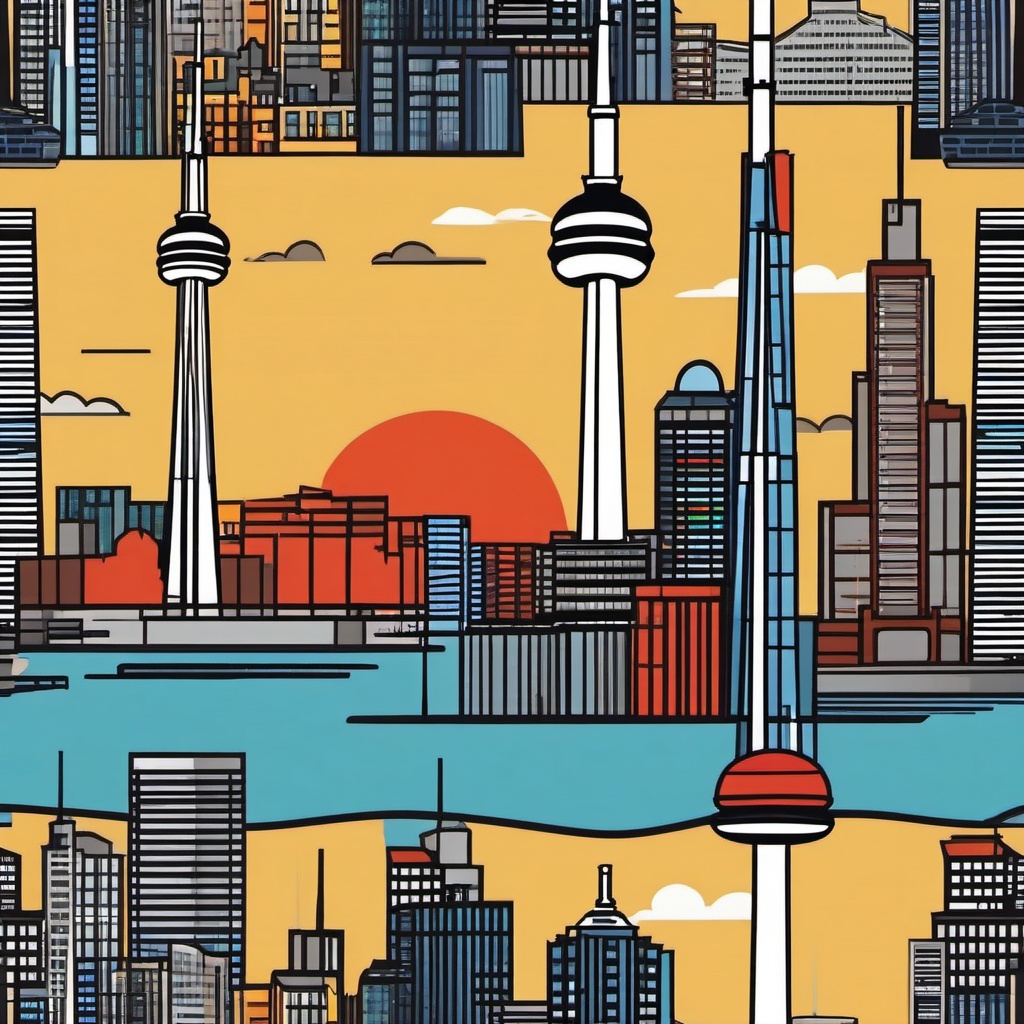 Toronto clipart - CN Tower and skyline of Toronto,  color vector clipart