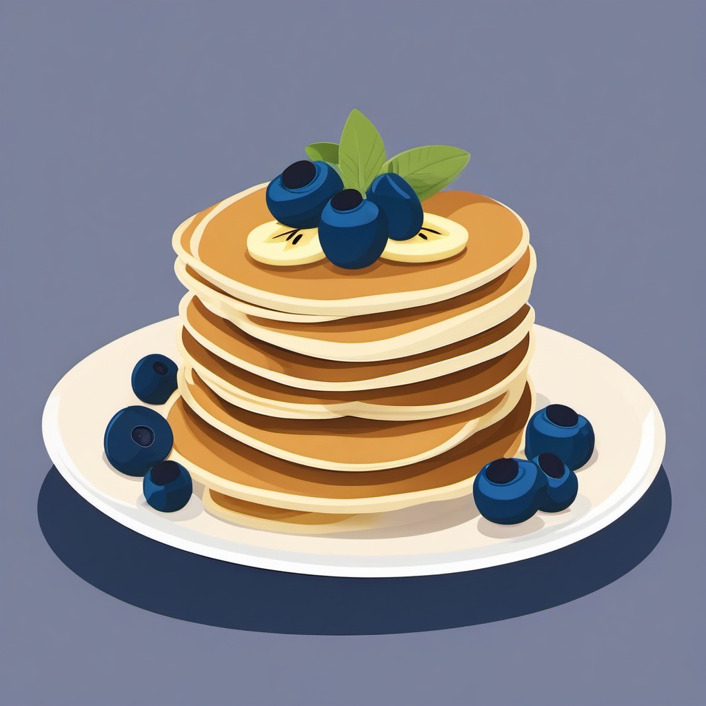 Banana and Blueberry Pancakes Clipart - Pancakes with banana and blueberries.  color vector clipart, minimal style