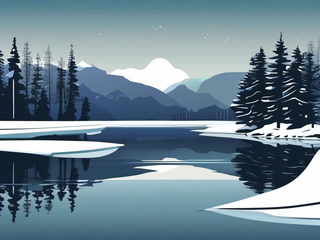 Snowy Lakeside clipart - Snowy lakeside with reflections, ,vector color clipart,minimal