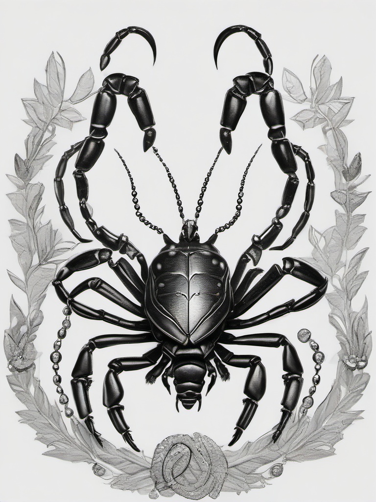 drawing of a scorpion with jewels  minimal rough sketch scribbles,doodles,black and white