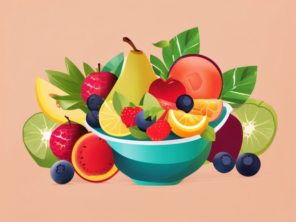 Summer Fruit Salad clipart - Colorful fruit salad bowl, ,vector color clipart,minimal