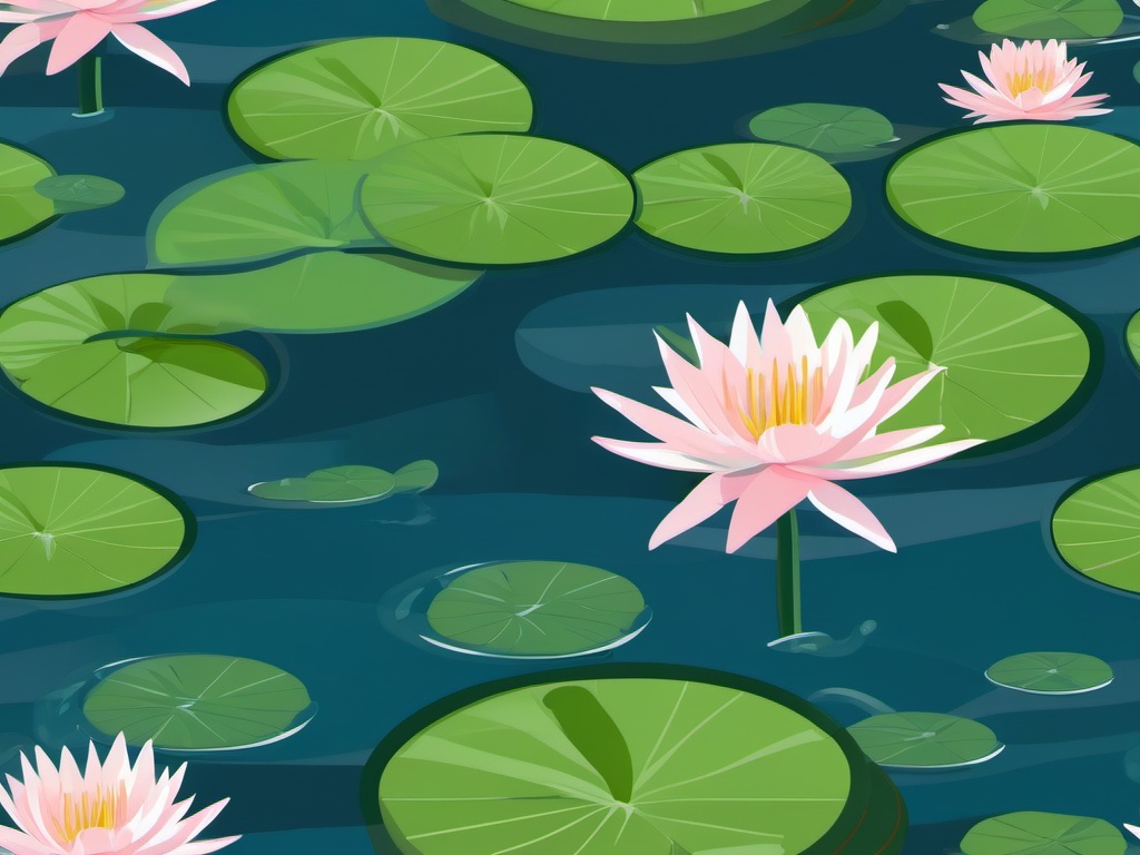 Lily pads clipart, Tranquil lily pads floating on water's surface.  simple, 2d flat