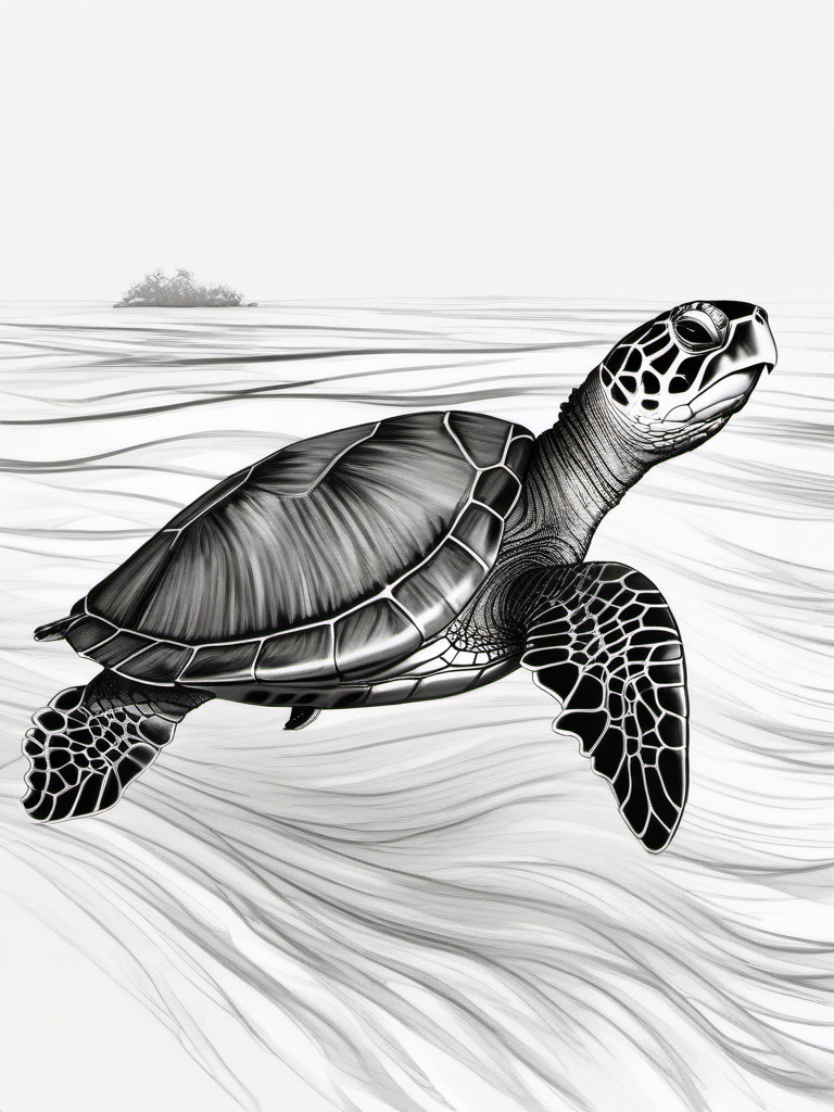 drawing of a sea turtle in clear water  minimal rough sketch scribbles,doodles,black and white