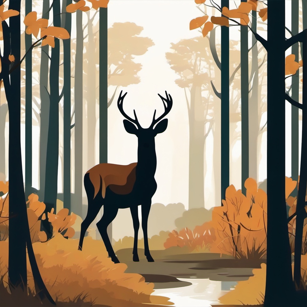 Roe Deer Clip Art - Roe deer in a serene woodland,  color vector clipart, minimal style