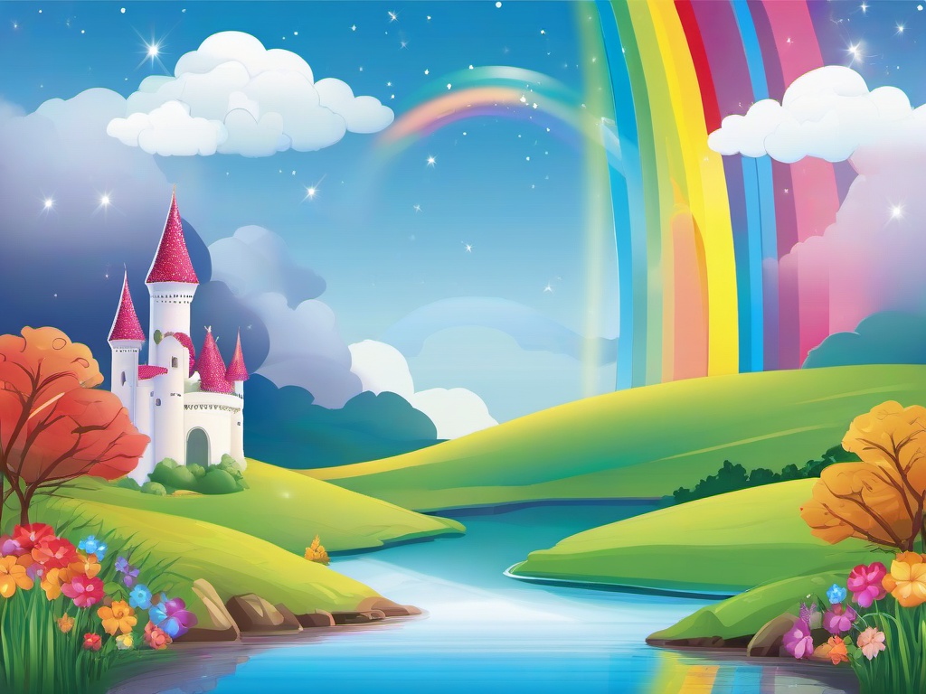 Rainbow clipart - rainbow in a magical fairy tale scene  