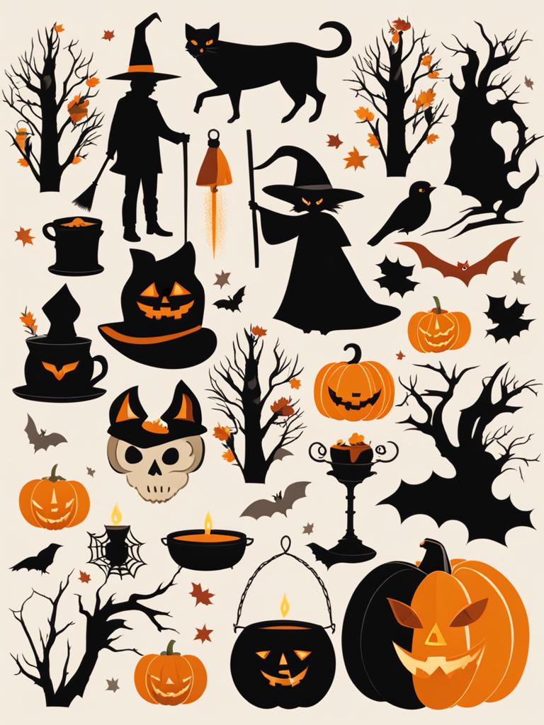 halloween clipart,conjuring spooky spells in a haunted forest 