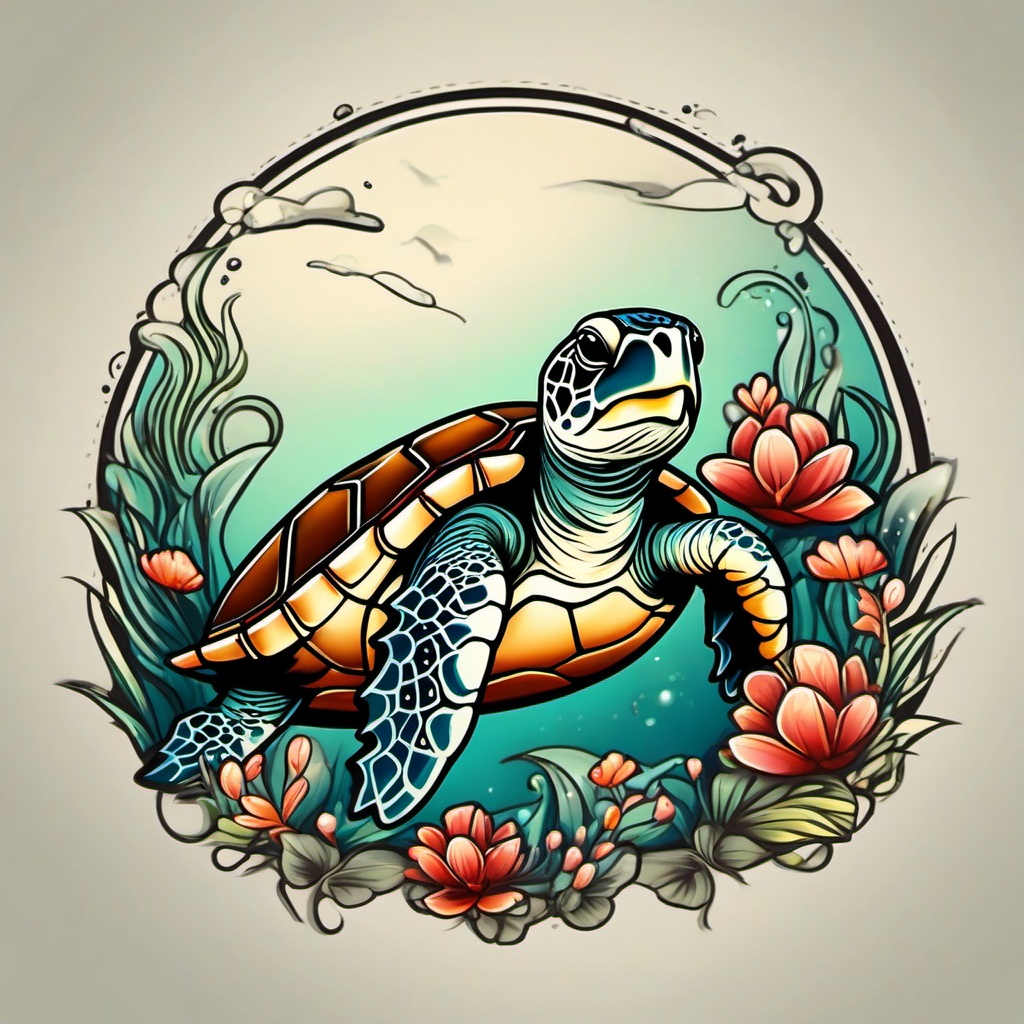 Cartoon Sea Turtle Tattoo - Infuse a playful and lighthearted vibe with a cartoon sea turtle tattoo, featuring whimsical designs inspired by animation.  