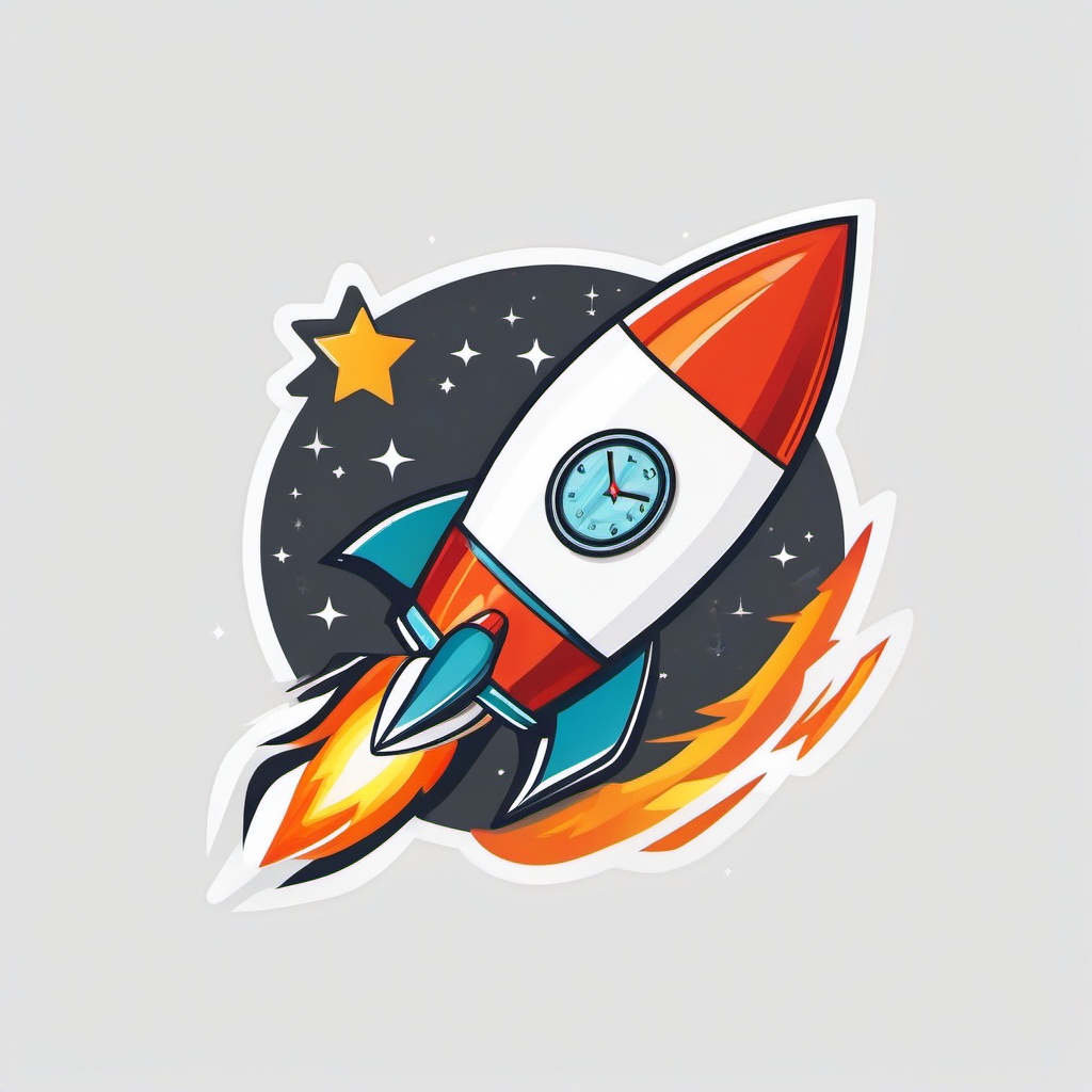 Rocket with a countdown clock clipart.  vector style illustration, white background