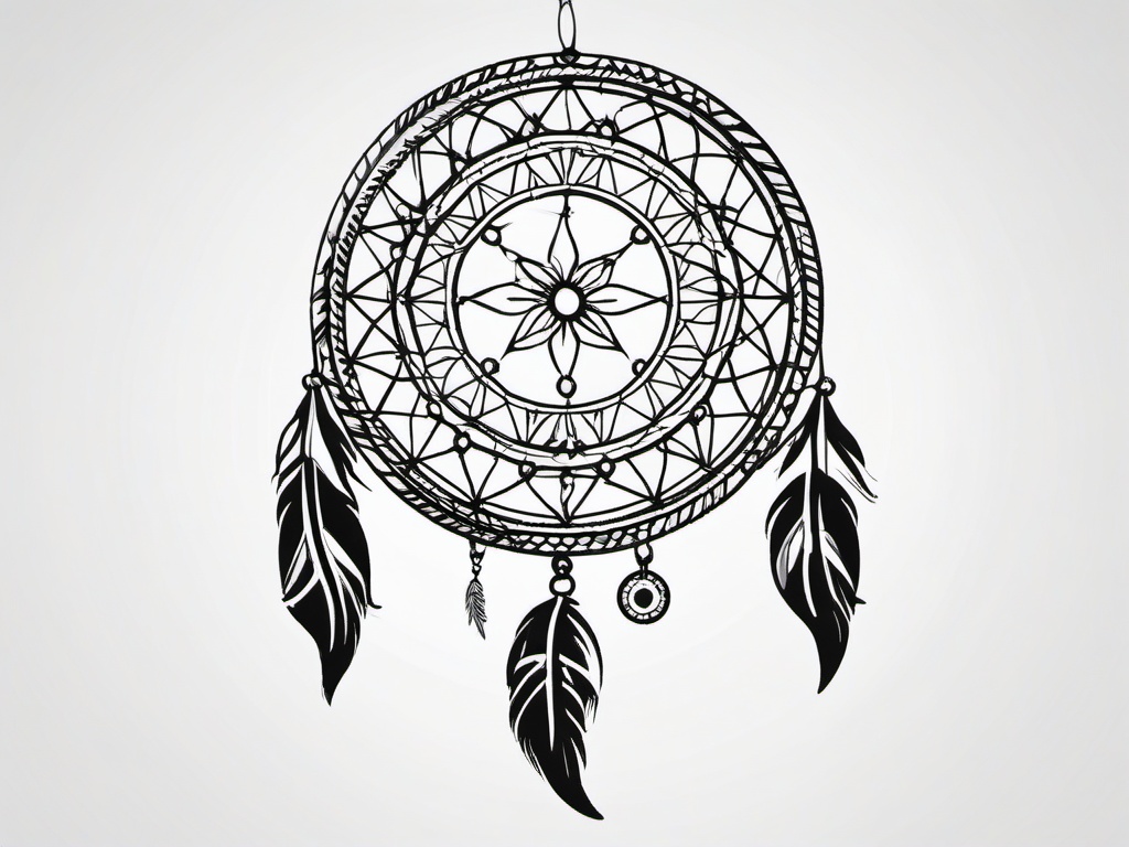 Dream Catcher Tattoo on Hip - Tattoo featuring a dream catcher specifically placed on the hip.  simple vector tattoo,minimalist,white background