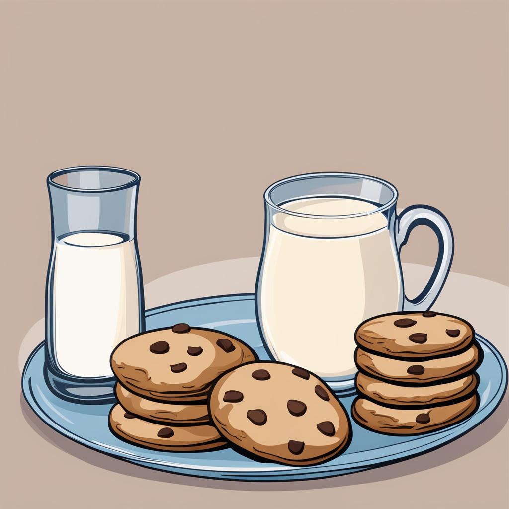 milk clipart - a glass of milk, creamy and wholesome, accompanying a plate of homemade cookies 