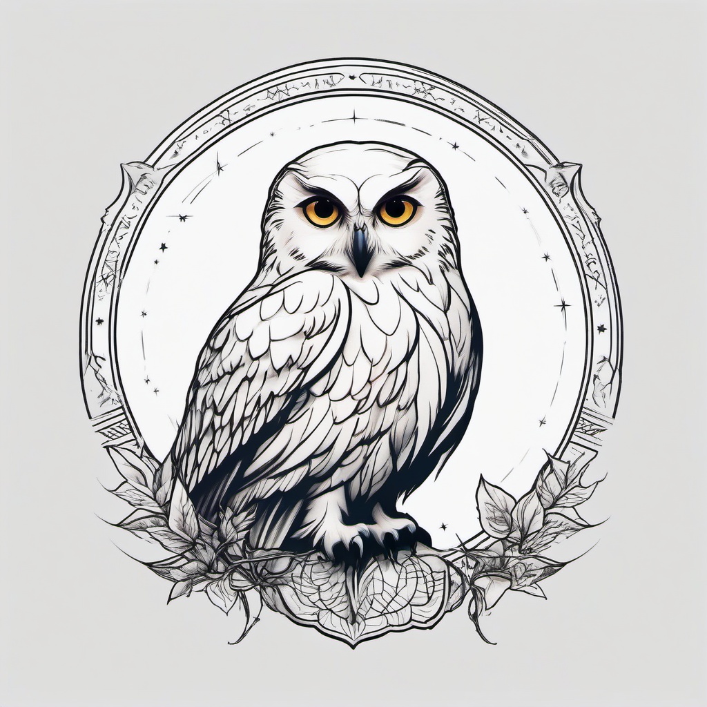 hedwig tattoo  simple color tattoo, minimal, white background