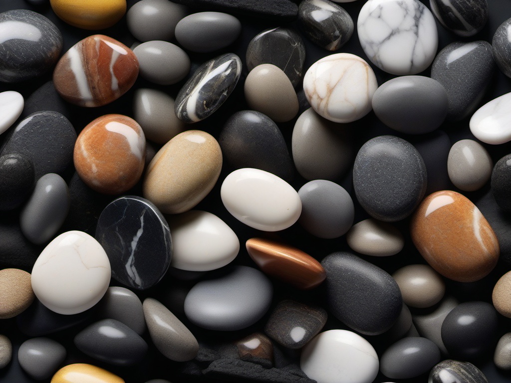 Marble in the appearance of beach pebbles with a sleek, wet look top view, product photoshoot realistic background, hyper detail, high resolution