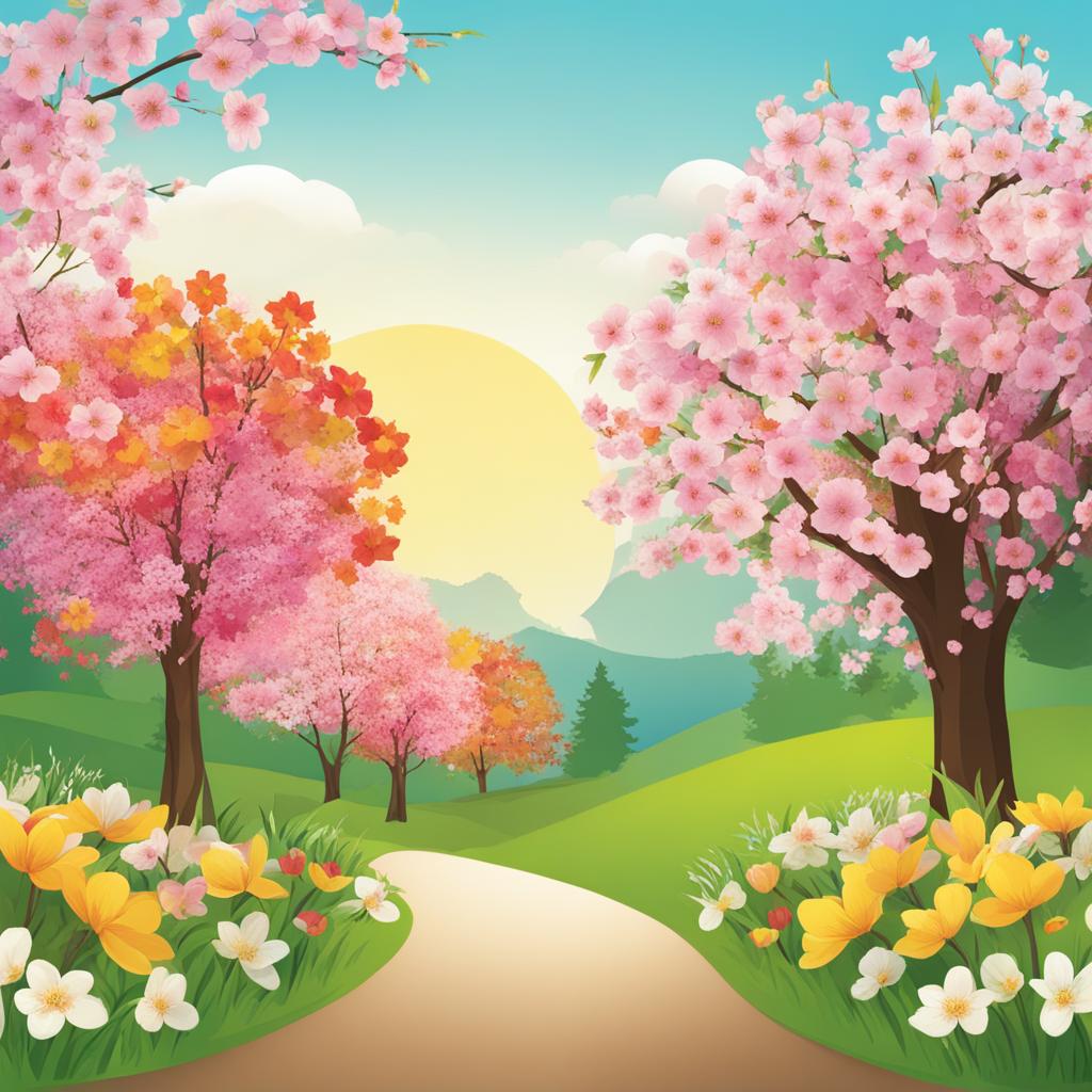 spring clipart: blossoming amid a colorful spring garden. 