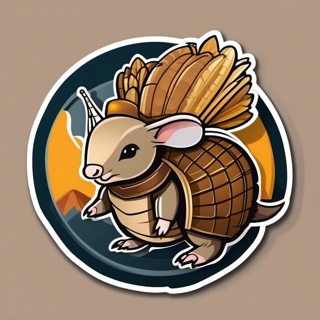 Armadillo Sticker - A cute armadillo with a protective armored shell. ,vector color sticker art,minimal