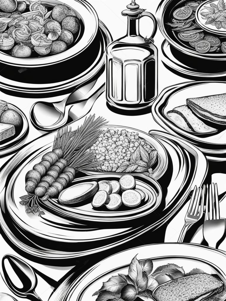 food clipart black and white on a restaurant menu - displaying culinary delights. 