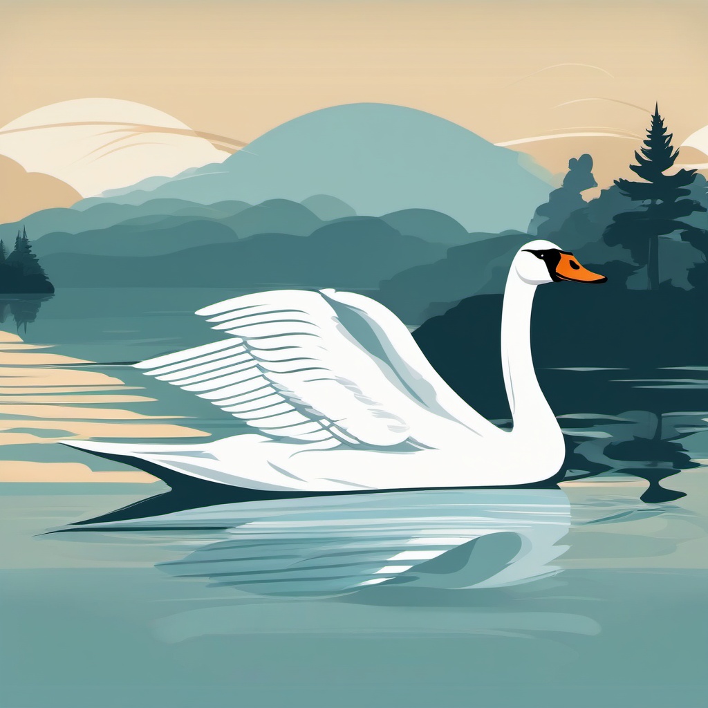 Swan clipart - Graceful waterfowl gliding on a tranquil lake, ,color clipart vector style