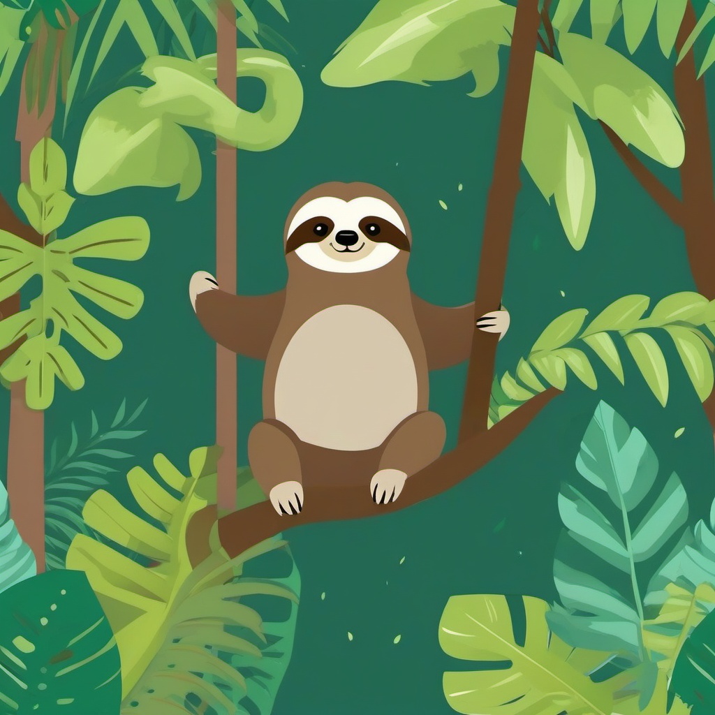 Cute Sloth in a Misty Rainforest  clipart, simple