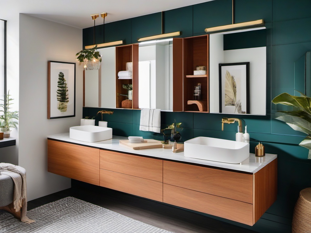 A small bathroom designed with urban modern interior design highlights sleek fixtures, bold colors, and streamlined storage solutions that elevate the space into a functional and stylish retreat.  