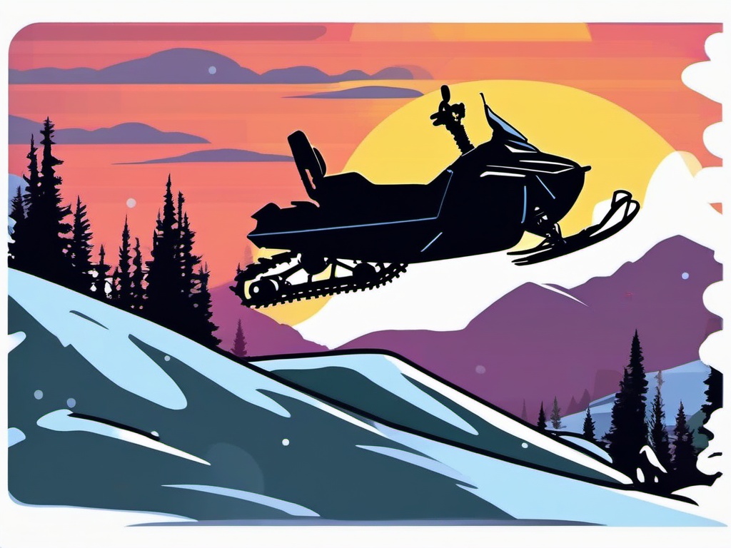 Snowmobile Jump Sticker - Airborne winter fun, ,vector color sticker art,minimal