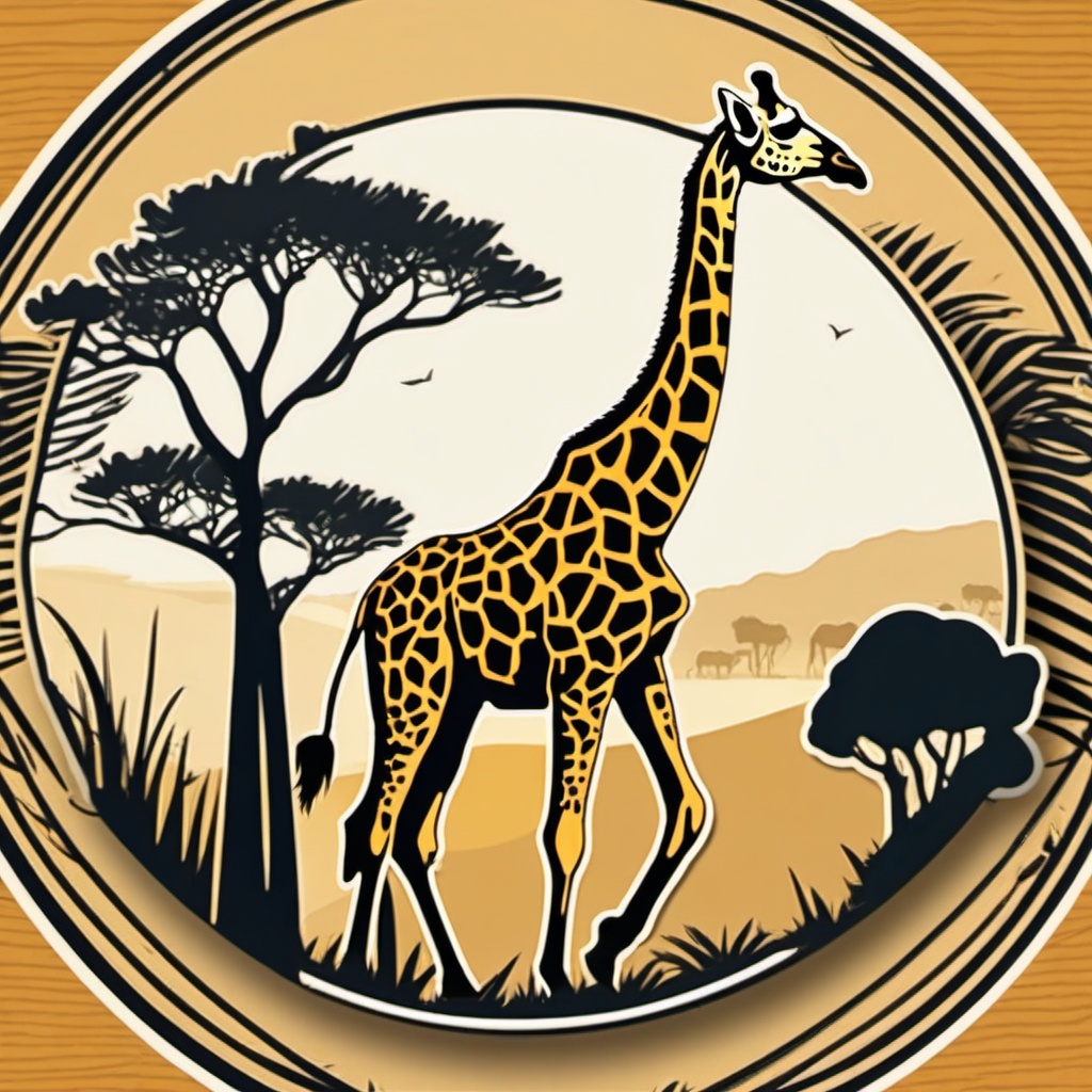 Safari Giraffe Sticker - A giraffe in the safari, gracefully roaming the plains. ,vector color sticker art,minimal