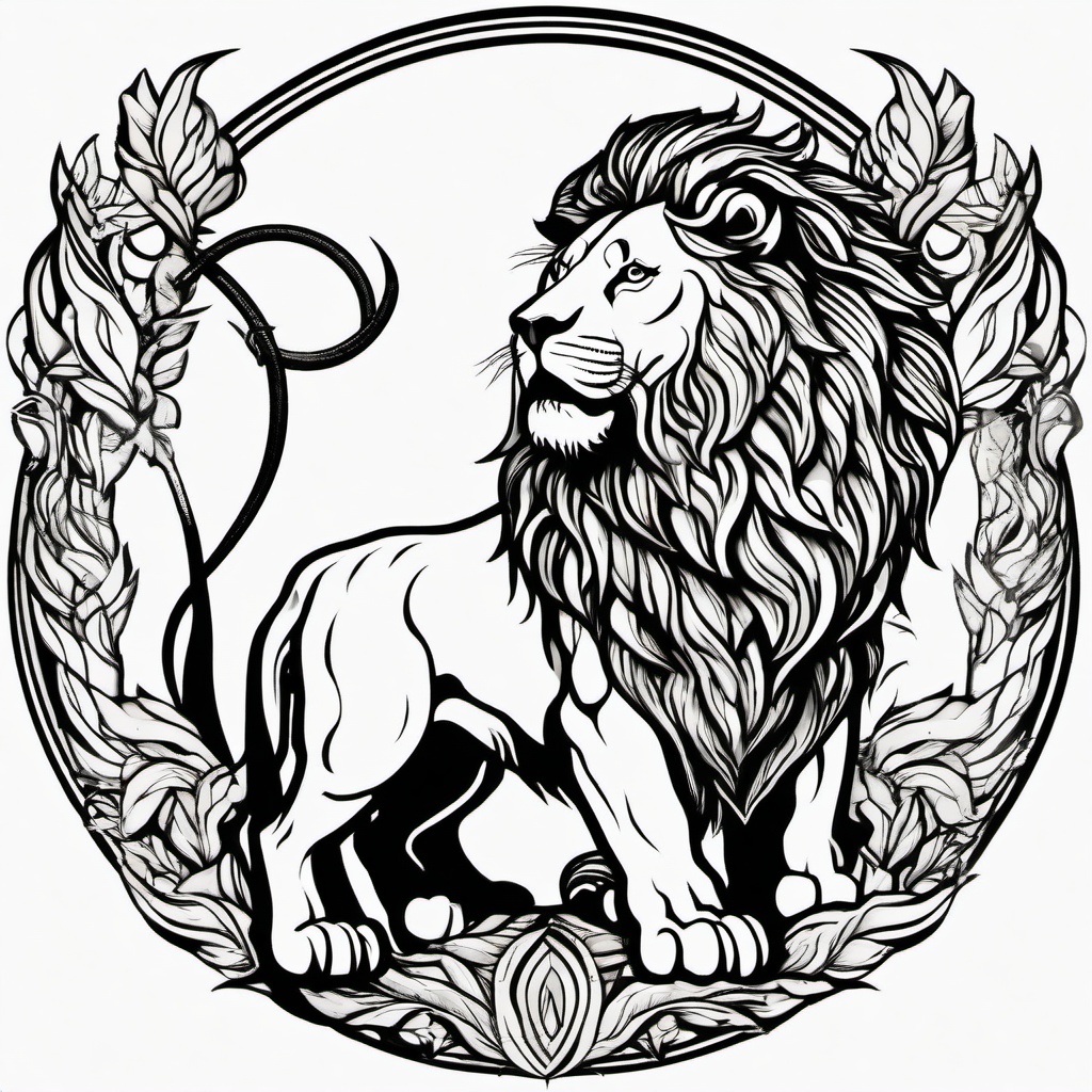 Hercules Nemean Lion Tattoo - Embrace the mythological battle with a Nemean lion tattoo, showcasing Hercules' legendary conquest.  simple color tattoo, minimal, white background