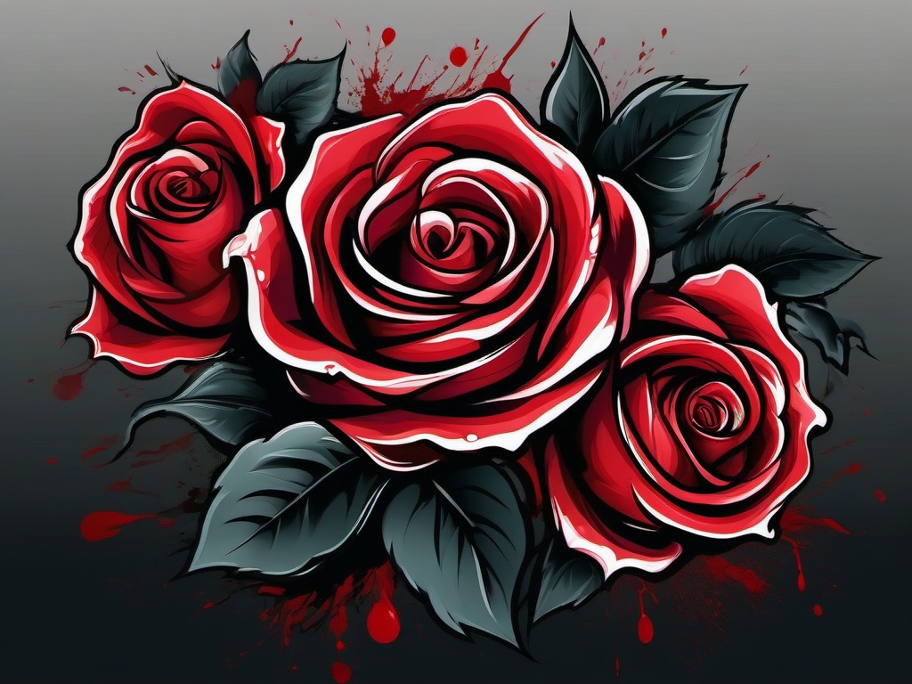 Bloody Rose Tattoo-Expression of intensity and passion with a bloody rose tattoo, capturing the essence of deep emotions and dramatic beauty.  simple vector color tattoo