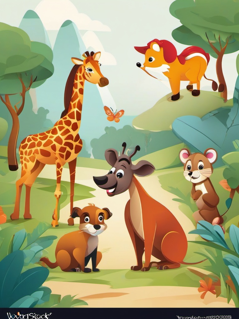 Animal clipart - cartoon animal characters playing together  