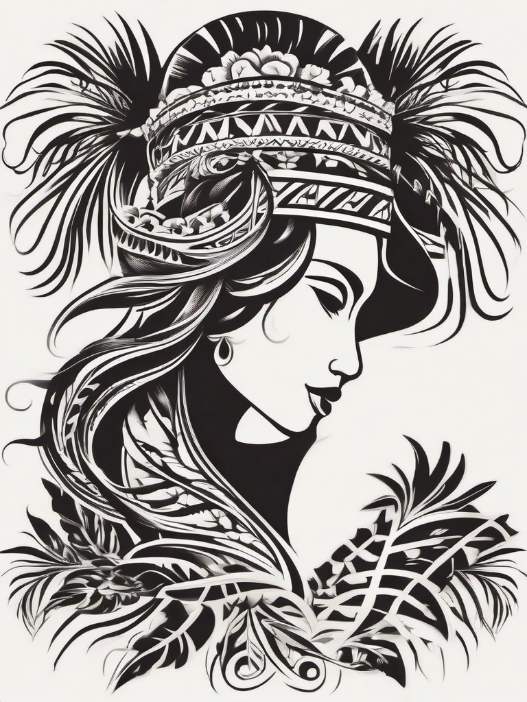 Hawaiian Tattoos Traditional - Explore the traditional artistry of Hawaiian tattoos with a design rooted in cultural heritage.  simple vector color tattoo,minmal,white background