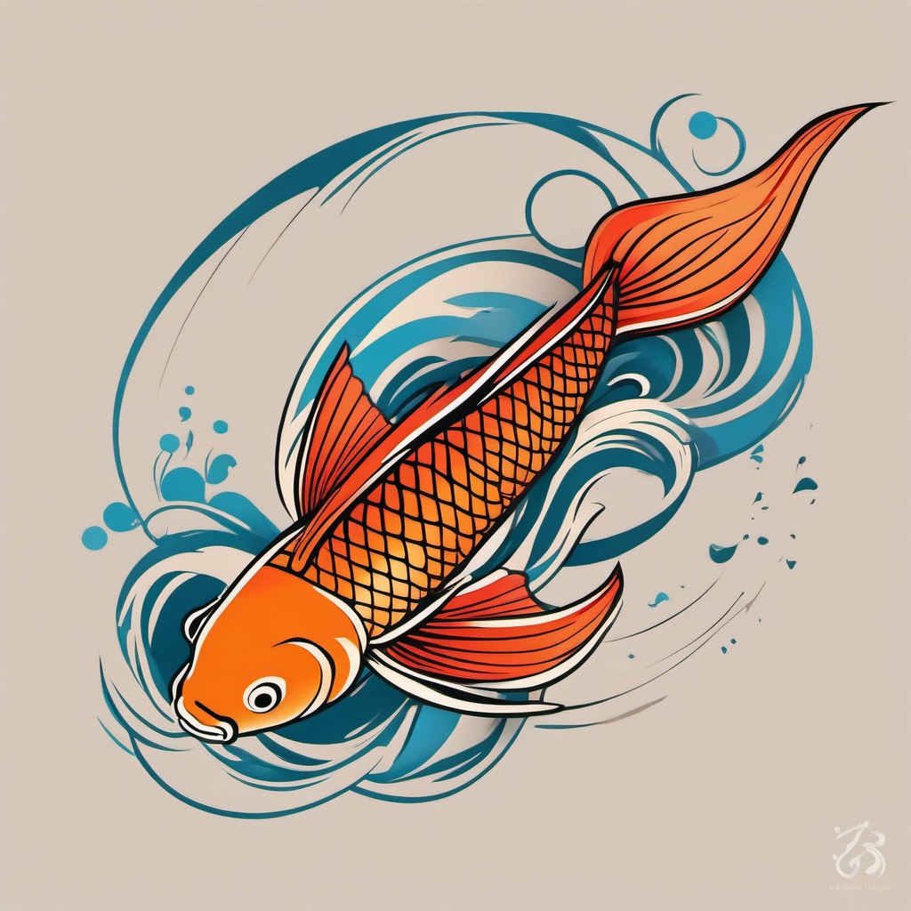 Small Koi Carp Tattoo-Delightful and small tattoo featuring a Koi carp, symbolizing perseverance and strength.  simple color vector tattoo
