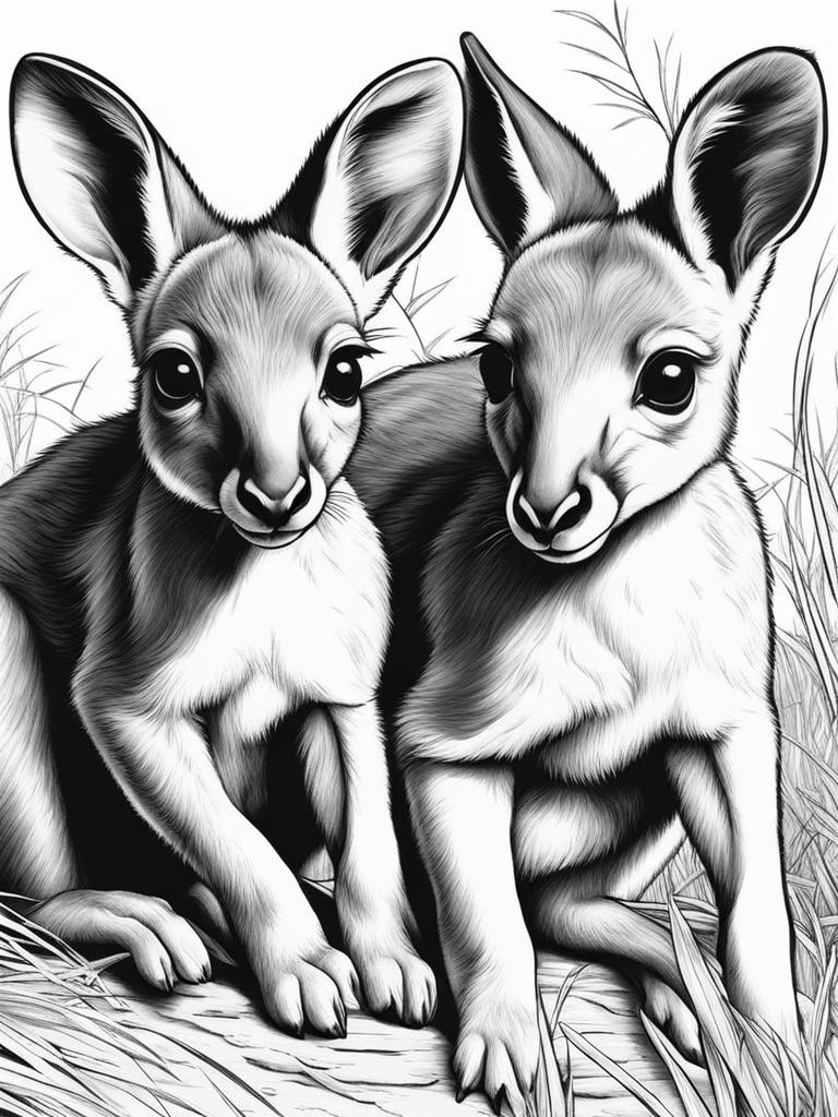 baby kangaroos (joeys) cute animals coloring page 